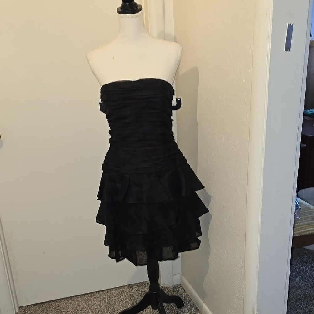 EUC Vintage AJ BARI Elegant Black Strapless Cocktail Dress SZ 8 100% Silk